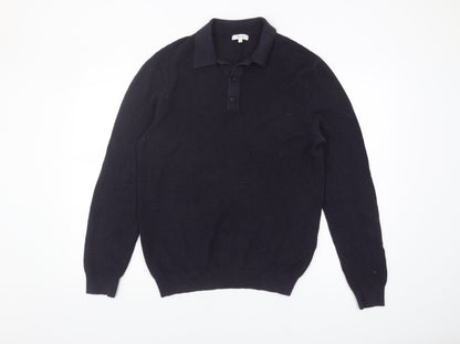 Reiss Men's Black Medium Collared Jumper Classic