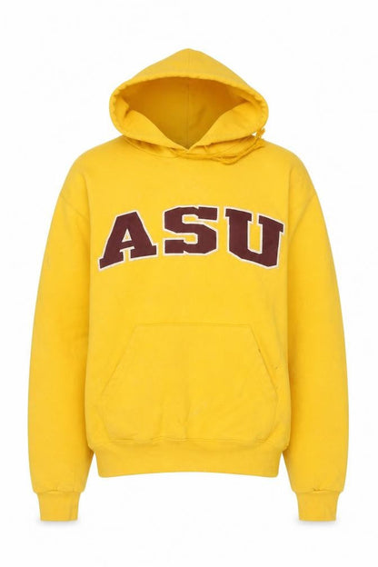 Front view of Champion Yellow unisex pullover hoodie, s, casual sportswear