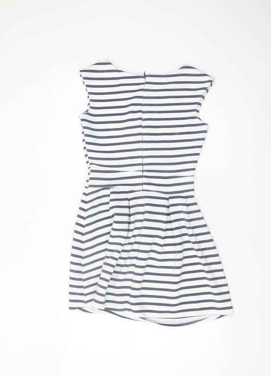 WalG Women's White & Blue Striped A-Line Dress, Size M