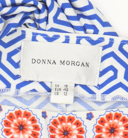 Donna Morgan Women's Blue Geometric Dress Size 16