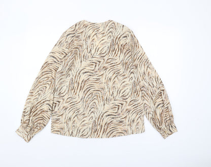 Levete Room Women's Beige Animal Print Silk Blouse XS