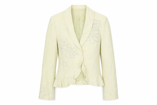 Front view of Kaliko Women’s Ivory Floral Silk Linen Blazer UK 14