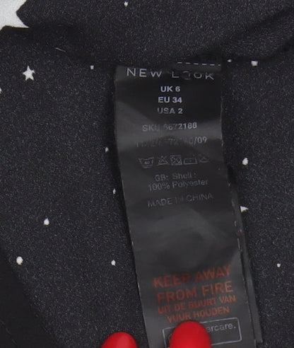 New Look Women's Black Star Print Blouse Size 6