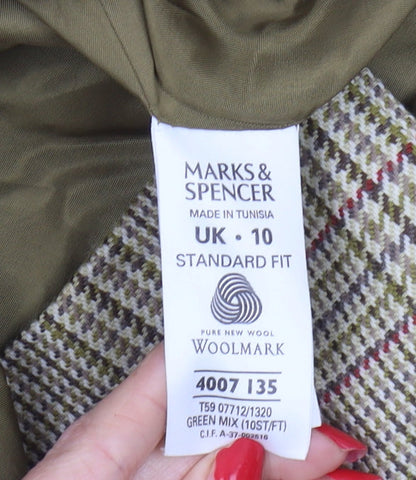Marks and Spencer Women's Green Blazer, Size 10, Wool, Check