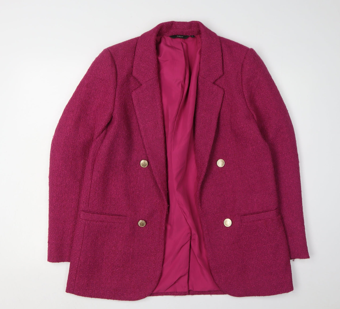 Next Women's Pink Bouclé Blazer, Size 12, Double-Breasted