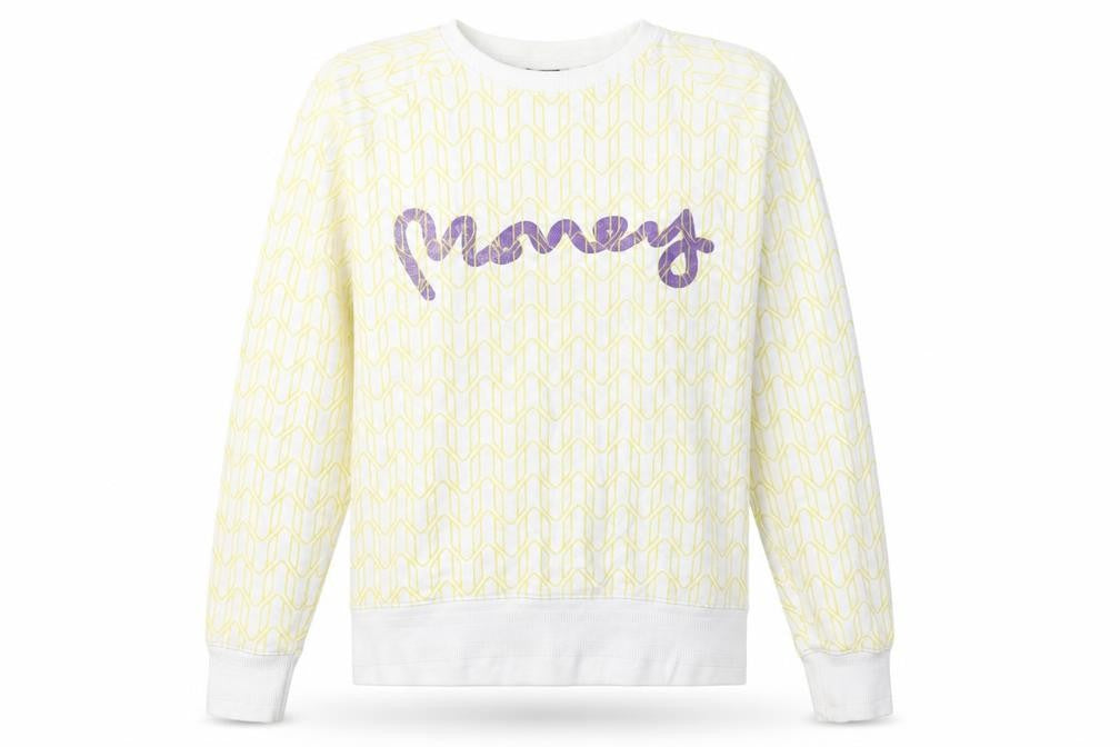 Front view of Money unisex white l pullover sweatshirt - logo accent