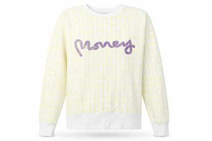 Front view of Money unisex white l pullover sweatshirt - logo accent