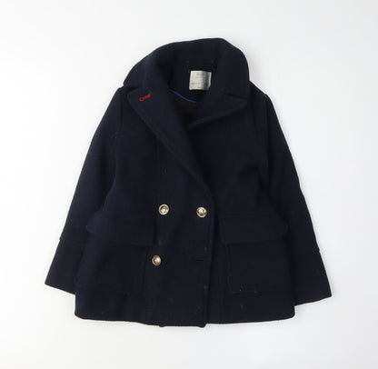 Zara Girls Navy Blue Wool Blend Pea Coat Size 6