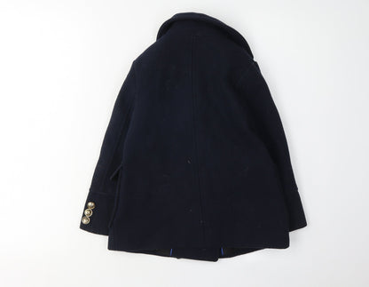 Zara Girls Navy Blue Wool Blend Pea Coat Size 6