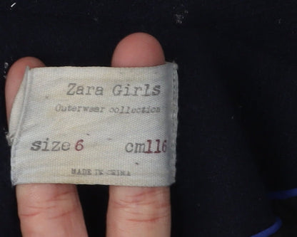 Zara Girls Navy Blue Wool Blend Pea Coat Size 6