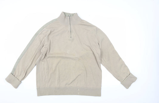 Mens UK Size L Marks and Spencer Beige 1/4 Zip Sweatshirt