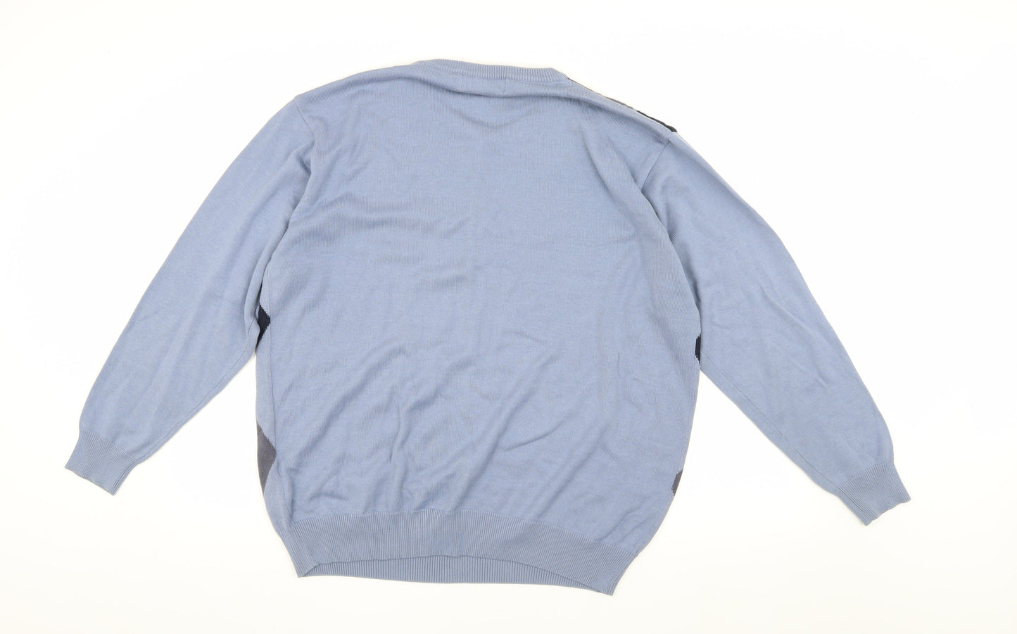 EWM Men's Blue Argyle Jumper Size L Cotton Acrylic