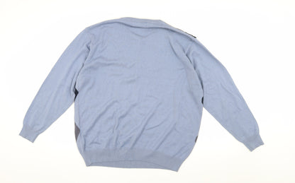 EWM Men's Blue Argyle Jumper Size L Cotton Acrylic