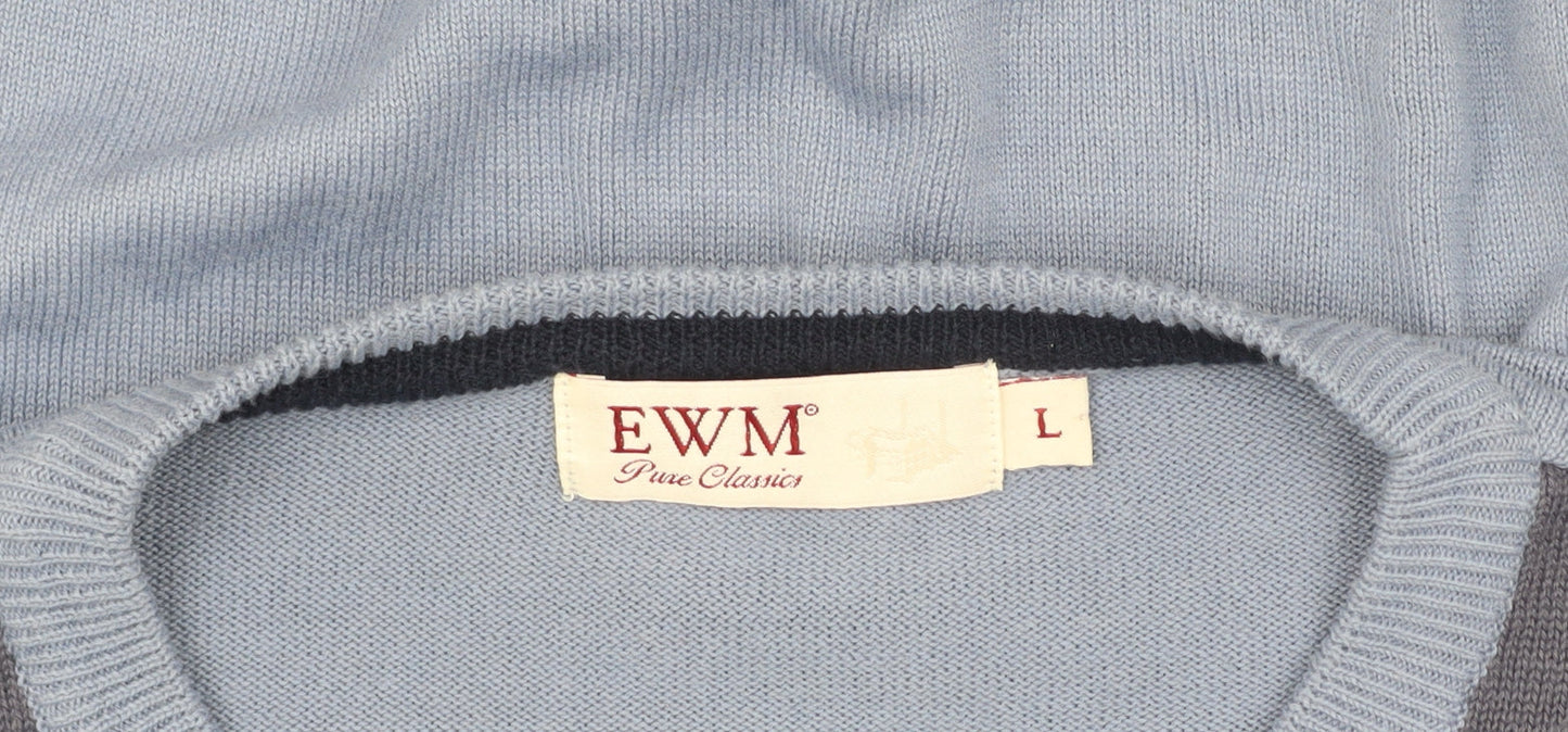 EWM Men's Blue Argyle Jumper Size L Cotton Acrylic