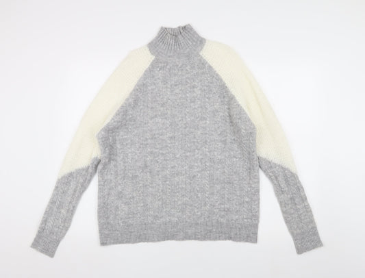 Miss Selfridge Women's Grey Cable-Knit Jumper Size 6