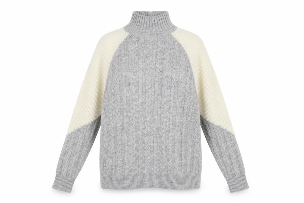 Miss Selfridge Women's Grey Cable-Knit Jumper Size 6