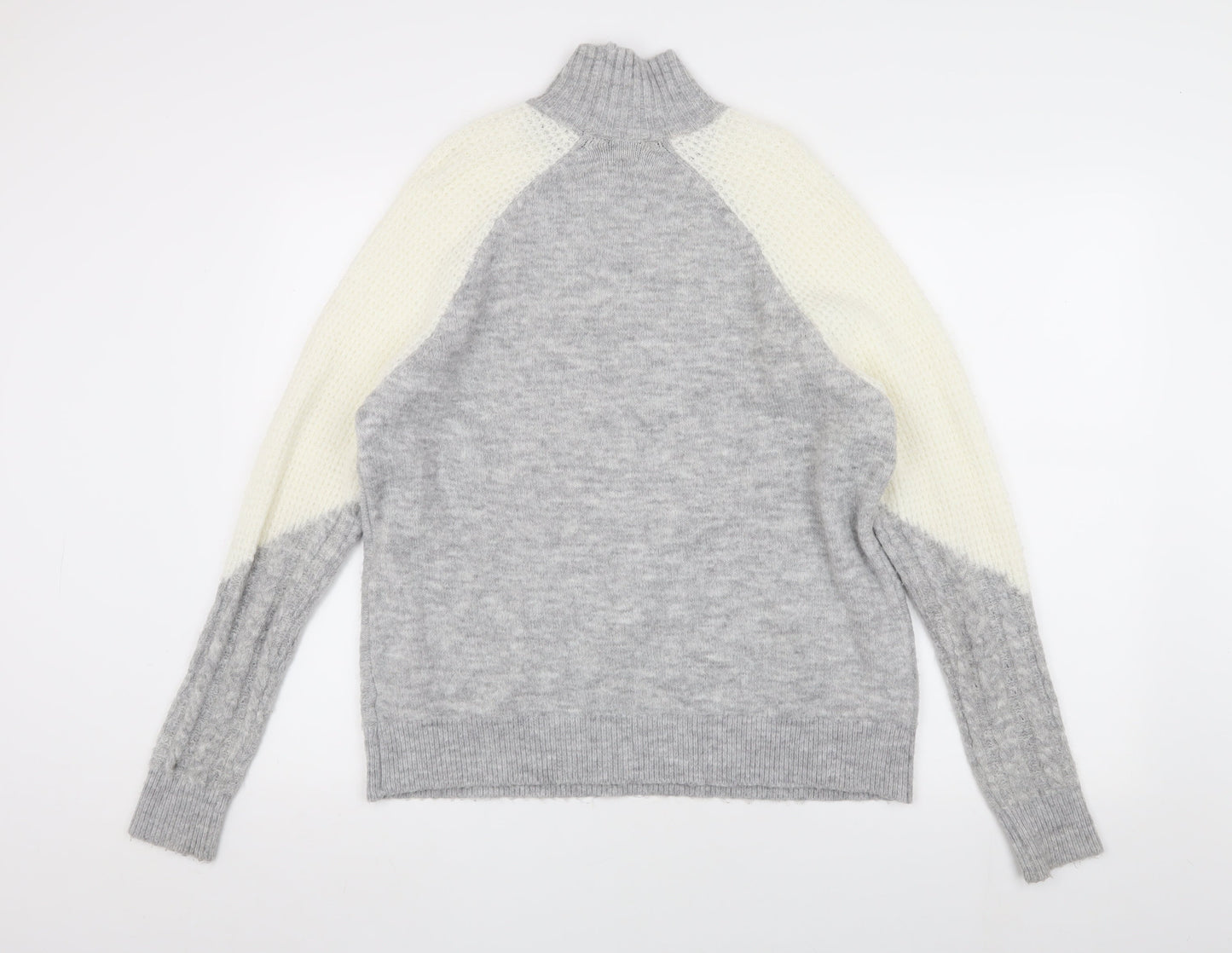 Miss Selfridge Women's Grey Cable-Knit Jumper Size 6