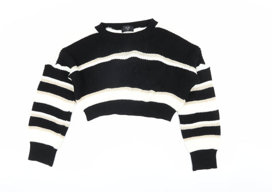 AX Paris Women's Black Striped Pullover Jumper