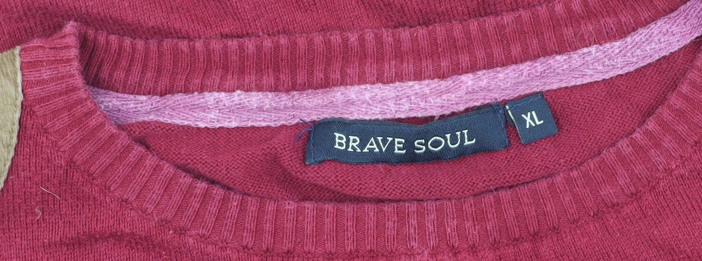 Brave Soul Men's XL Red Crew Neck Pullover Jumper