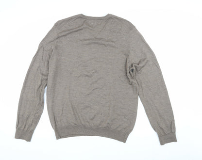 Marks and Spencer Men's Beige Slim Fit V-Neck Jumper
