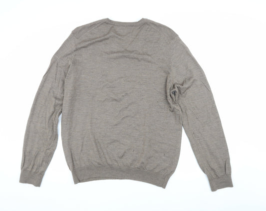 Marks and Spencer Men's Beige Slim Fit V-Neck Jumper