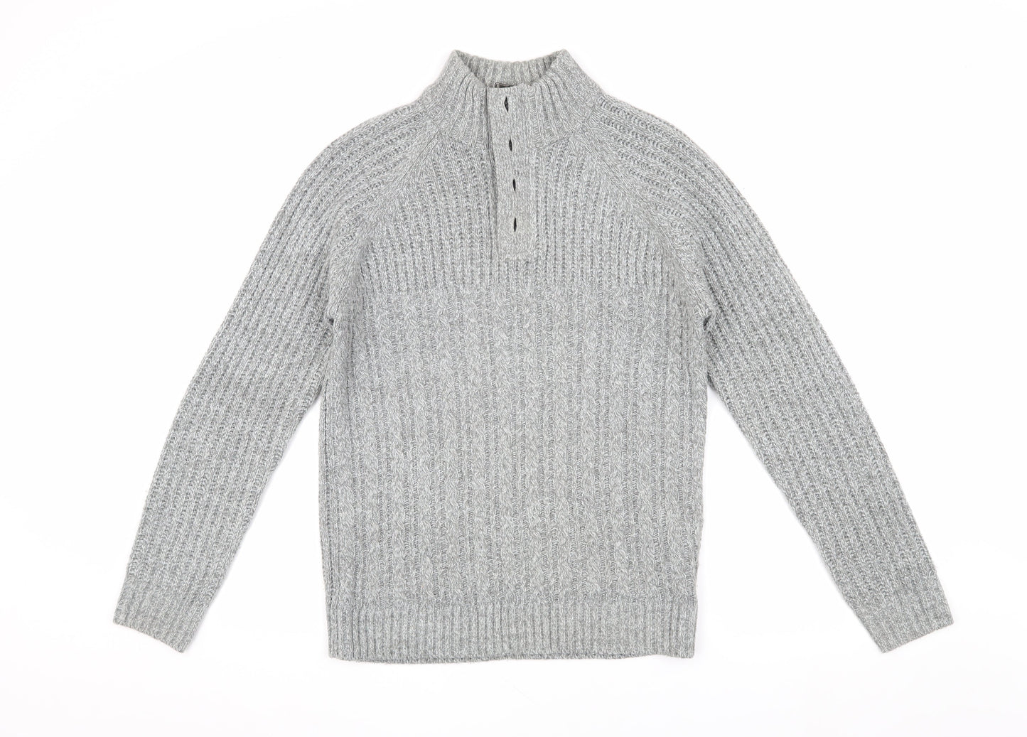 Burton Menswear Grey Henley Jumper, S, Cable-Knit
