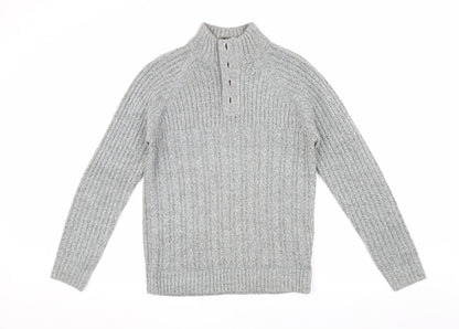 Burton Menswear Grey Henley Jumper, S, Cable-Knit