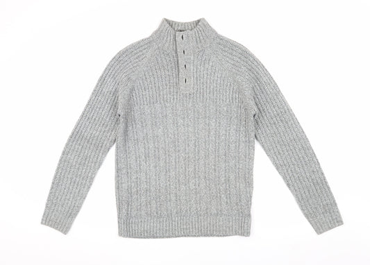Burton Menswear Grey Henley Jumper, S, Cable-Knit