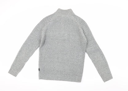 Burton Menswear Grey Henley Jumper, S, Cable-Knit