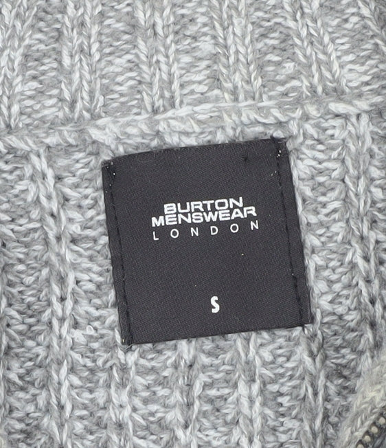 Burton Menswear Grey Henley Jumper, S, Cable-Knit