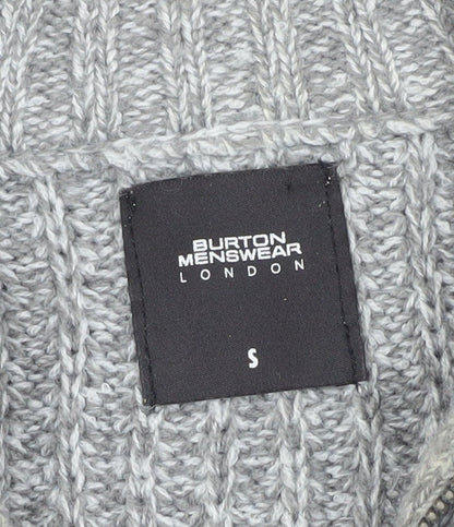 Burton Menswear Grey Henley Jumper, S, Cable-Knit