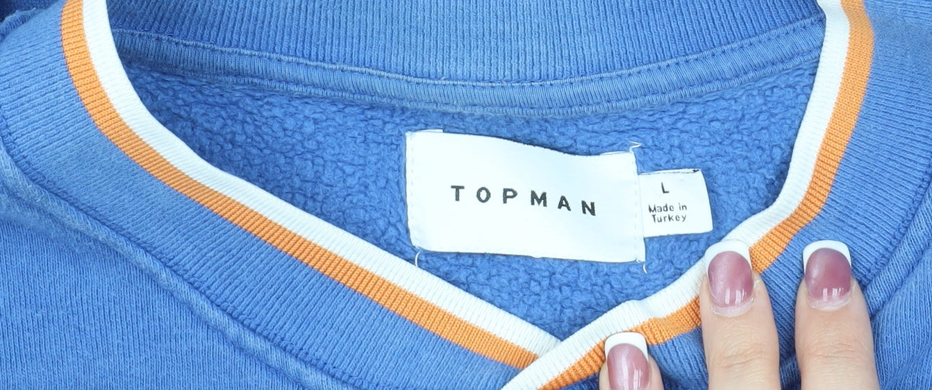 Topman Men's Blue Graphic Print Pullover Sweatshirt L