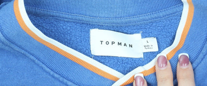 Topman Men's Blue Graphic Print Pullover Sweatshirt L