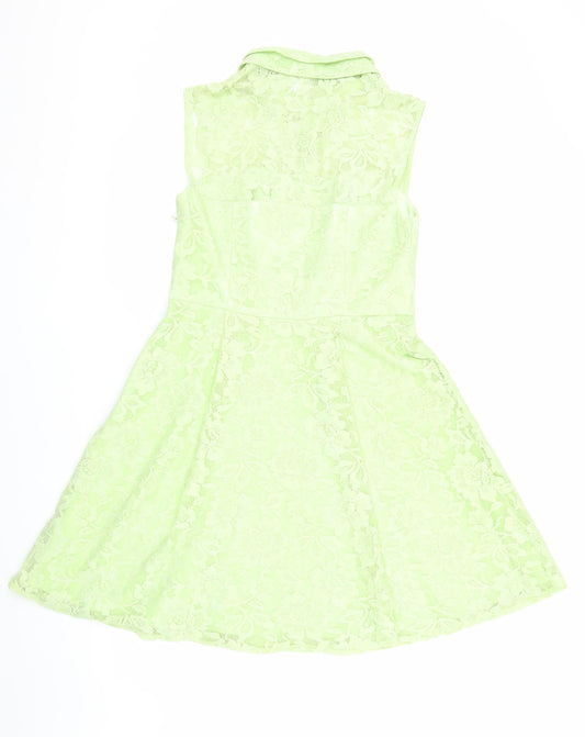 Definitions Women Green Collared Lace Dress Size 12