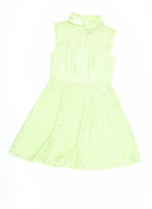 Definitions Women Green Collared Lace Dress Size 12