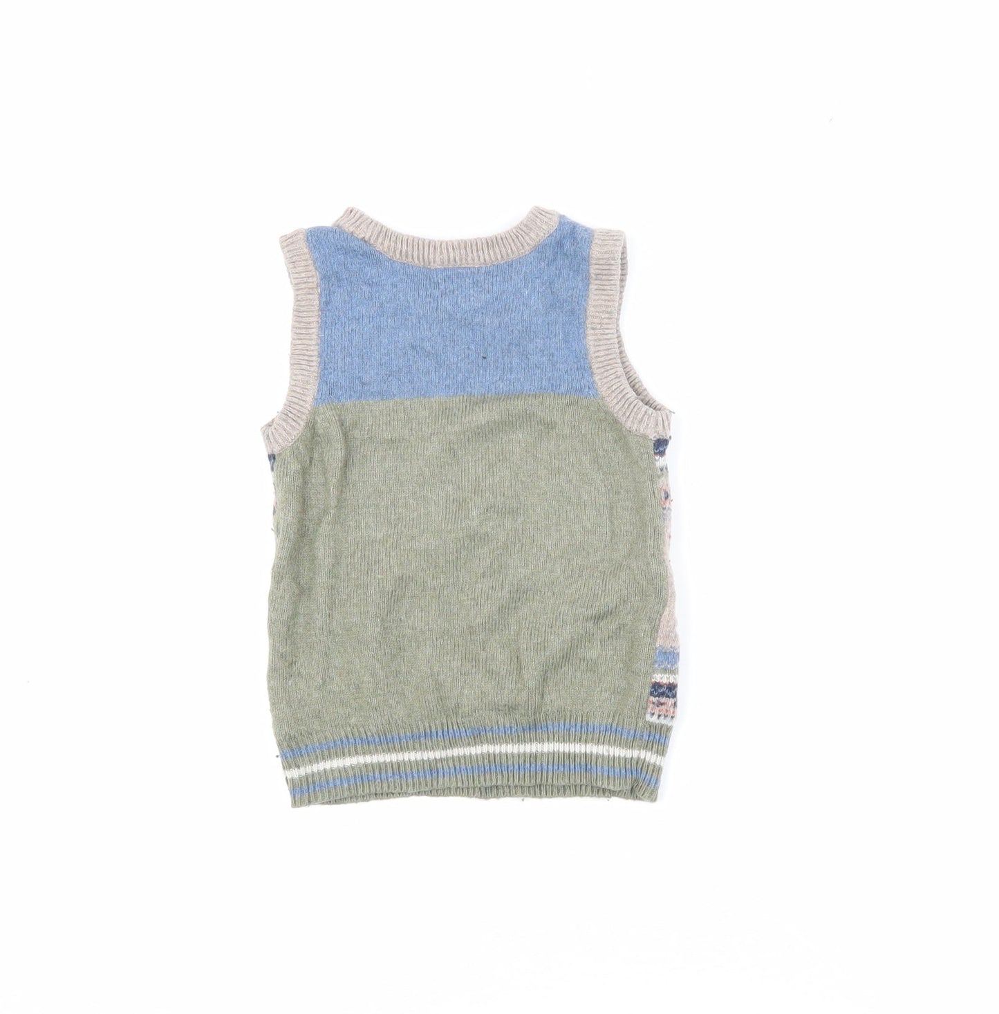 Monsoon Boys Blue Animal Vest 2-3 Years Knit Fair Isle