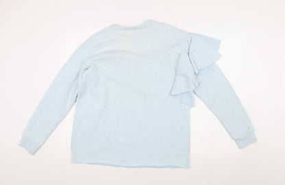 Zara Women's Blue Ruffle Sweatshirt, Size S, Spring Style