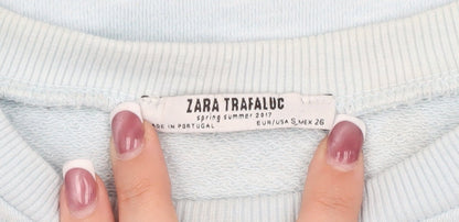 Zara Women's Blue Ruffle Sweatshirt, Size S, Spring Style