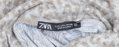 Womens UK Size 2 Zara Grey Basic T-Shirt