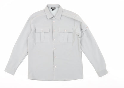 boohooMAN Mens Grey Long Sleeve Button-Up Shirt M