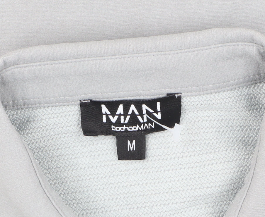 boohooMAN Mens Grey Long Sleeve Button-Up Shirt M