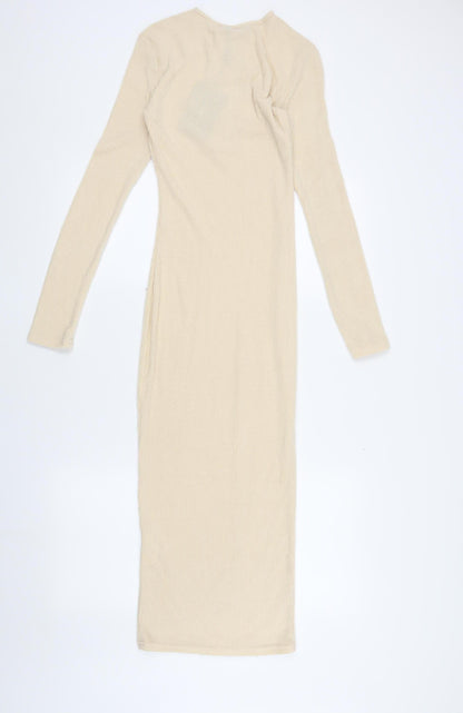 PrettyLittleThing Women's Ivory Long Sleeve Button Dress