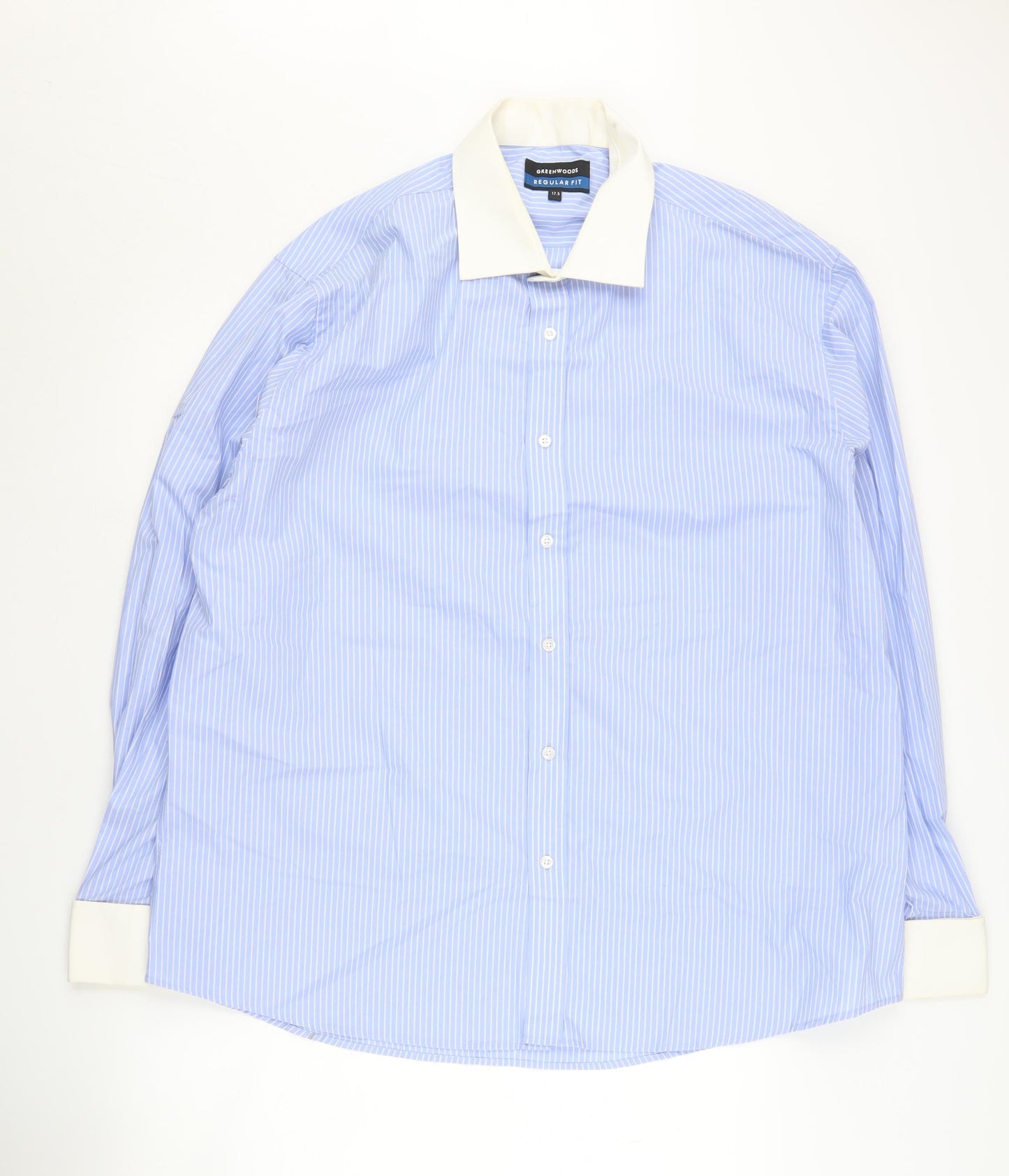Mens UK Collar Size 17.5 Greenwoods Smart Blue  Dress Shirt