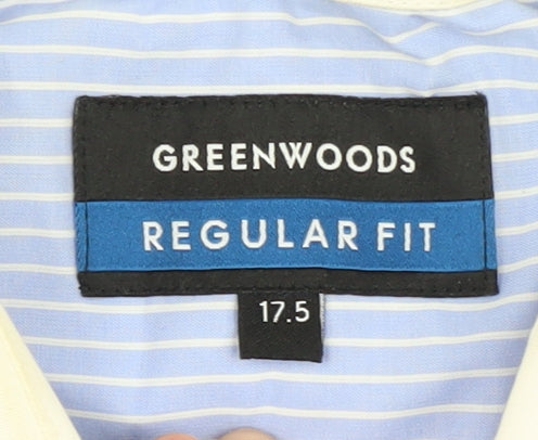 Mens UK Collar Size 17.5 Greenwoods Smart Blue  Dress Shirt