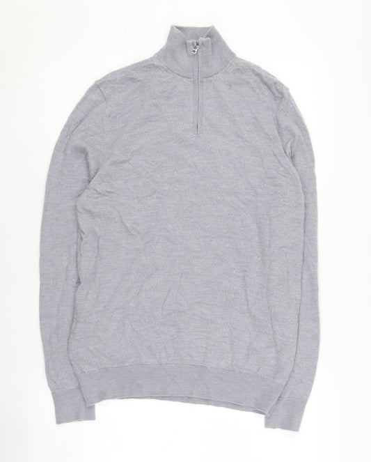 Autograph Men's Grey Wool Jumper, Medium, 1/4 Zip