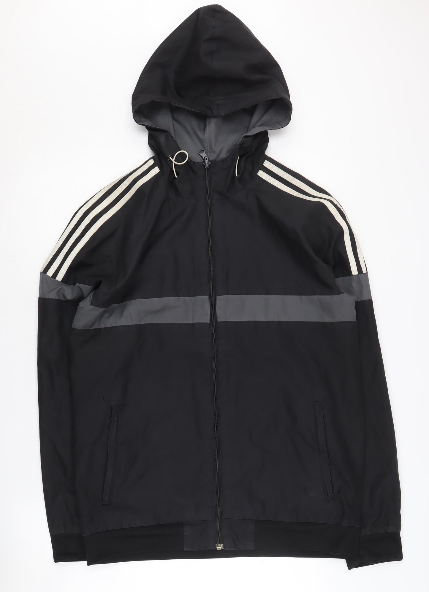 Adidas Men's Black Hooded Windbreaker Jacket Size M