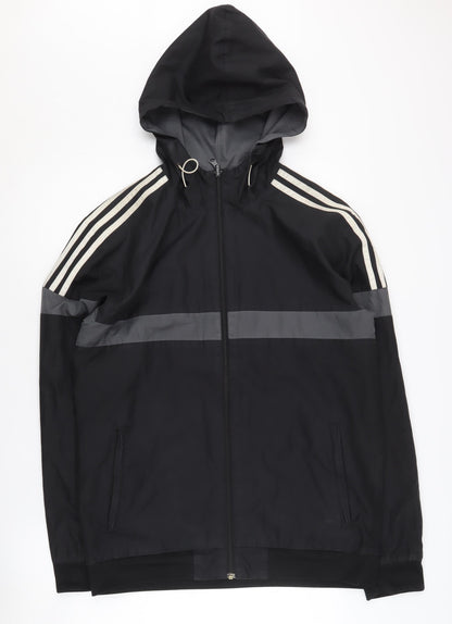 Adidas Men's Black Hooded Windbreaker Jacket Size M