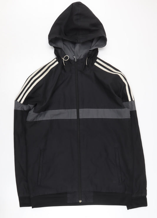 Adidas Men's Black Hooded Windbreaker Jacket Size M