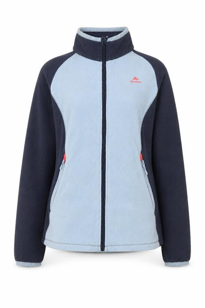 Front view of Quechua girls’' blue fleece jacket 12-13 years