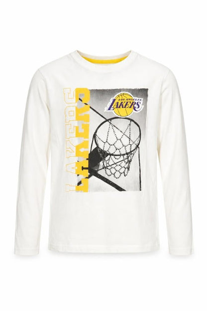 Front view of Primark boys’ white lakers long sleeve t-shirt, size 158